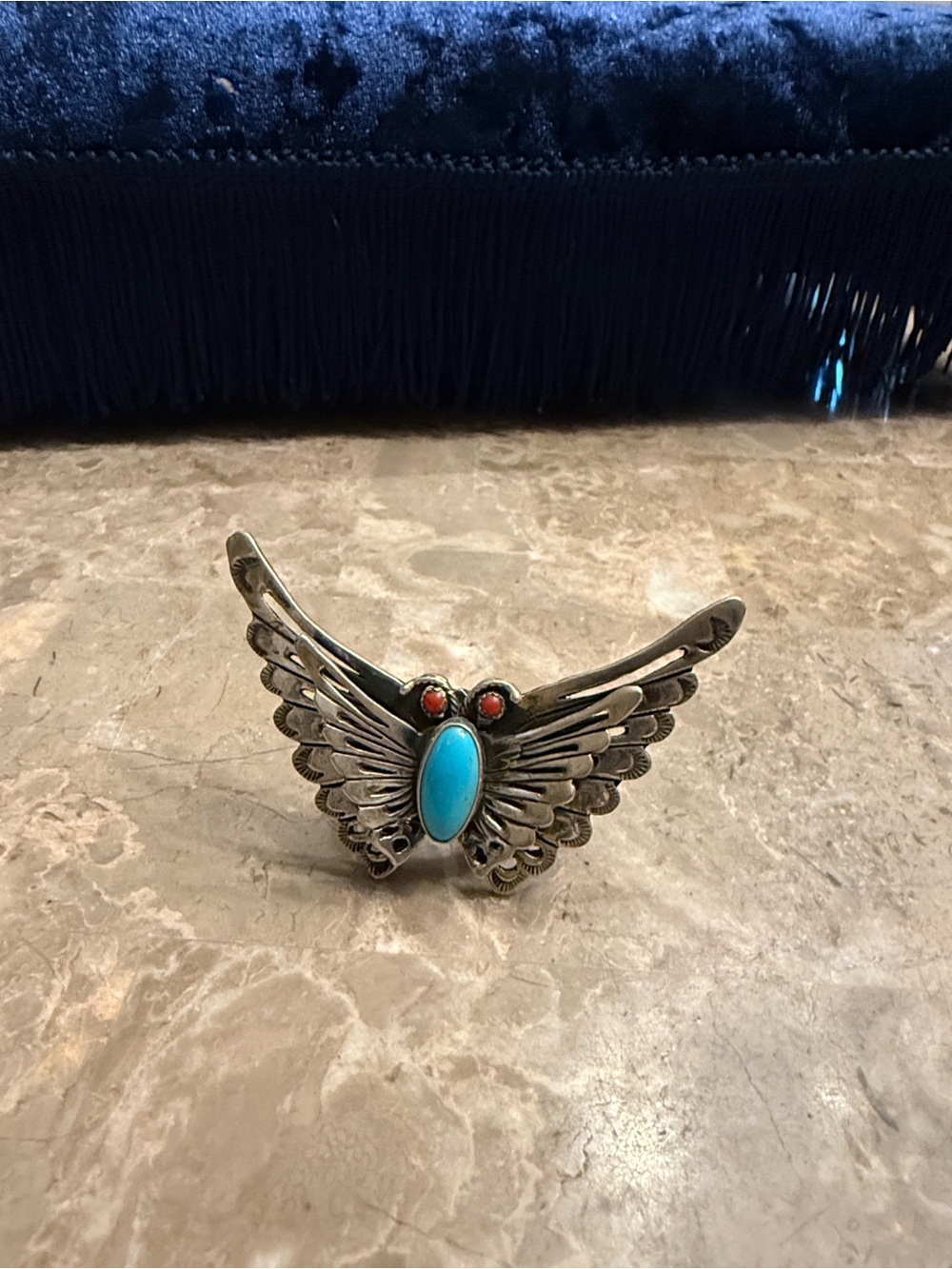 NWOT heavy native American butterfly ring 3-D look genuine, turquoise, and coral